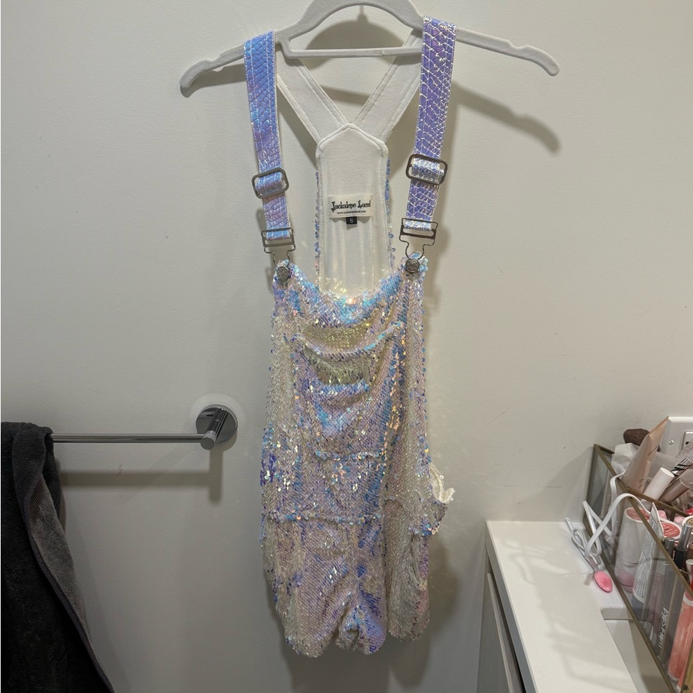 Jackalope Land Unicorn Moonbeam Short Sequin Overalls Short Size S - Picture 5 of 9